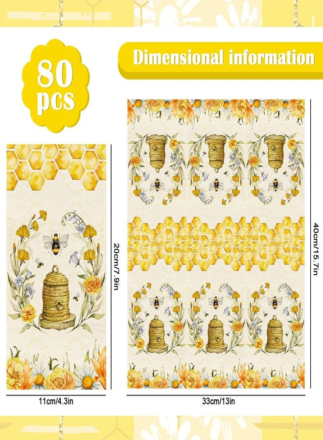 JarThenaAMCS مناديل ضيوف JarThenaAMCS، 80 قطعة، بنقشة زهور النحل، ألوان مائية، بنقشة نحل العسل، مناديل ورقية للاستخدام مرة واحدة، بنقشة خلية النحل، مناسبة للعشاء، منشفة يد، مثالية لحفلات الربيع والصيف، وحفلات استقبال المولود، وأعياد الميلاد. - Image 2